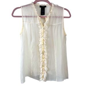 Alfani silk sheer ruffled sleeveless blouse, size 10, cream, Romantic Whimsy